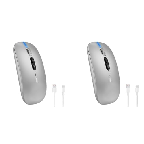 Verilux® Wireless Mouse Rechargeable Battery Level Visible 3 Modes 2.4G 3.0BT 5.0BT Bluetooth for Laptop 1600DPI Ergonomic Silent Mac PC iPad Sliver 2PCS Verilux® Wireless Mouse Rechargeable Battery Level Visible 3 Modes 2.4G 3.0BT 5.0BT Bluetooth for Laptop 1600DPI Ergonomic Silent Mac PC iPad Sliver 2PCS